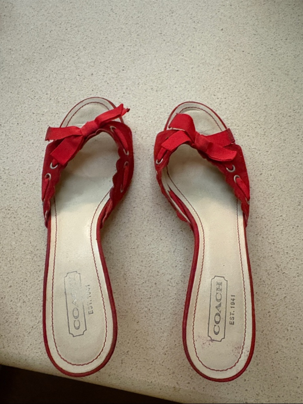 Coach Red Bow Slide Mules with Ribbon Detail